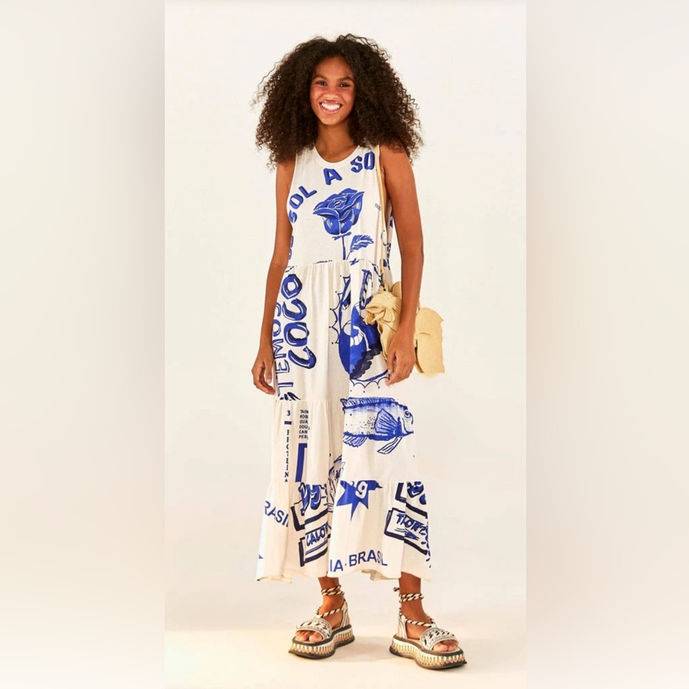 FARM RIO White Rainha Das Aguas T Shirt Dress